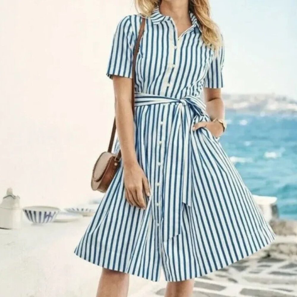 Boden Anastasia Blue and White Striped Shirtdress